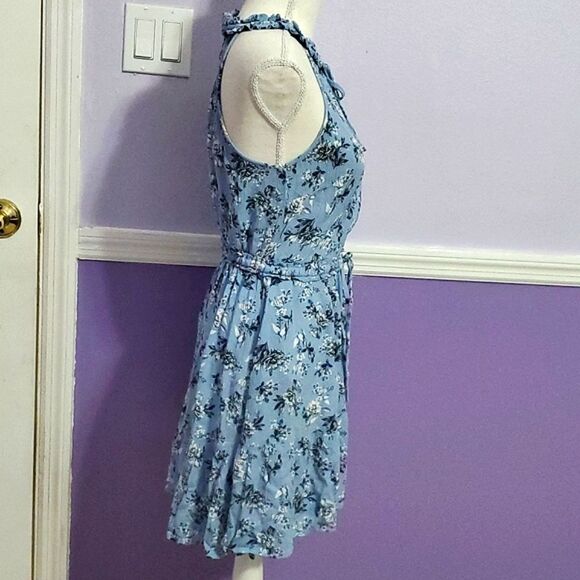 Band of Gypsies Blue Floral Boho Romantic Ruffly Tiered Mini Dress - Picture 5 of 12